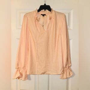 NWT J Crew Long Sleeve Ruffle Neck Tie Front Light Pink Top XL J. Crew NEW